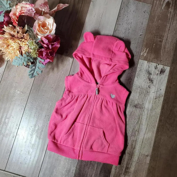 Carter's Pink Hooded Baby Toddler Girl Fleece Vest Size 18m - Picture 1 of 10